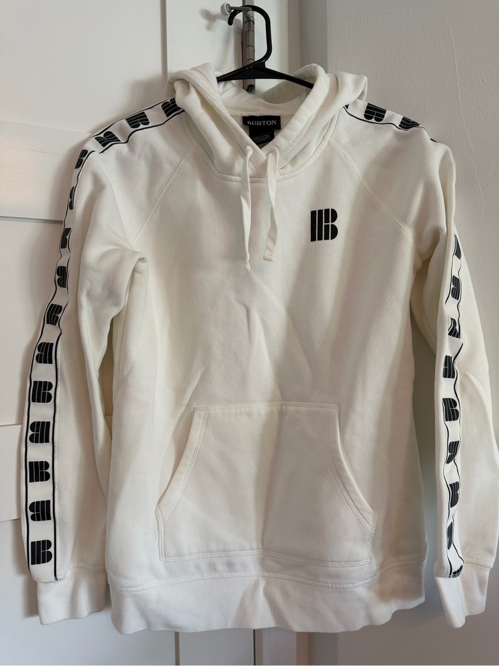 Burton White Hoodie with Black Logo Tape